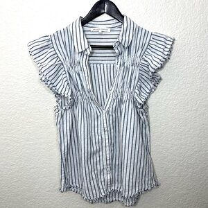 Melissa Nepton Striped Top Linen Raw Hems Bini Top Size M
